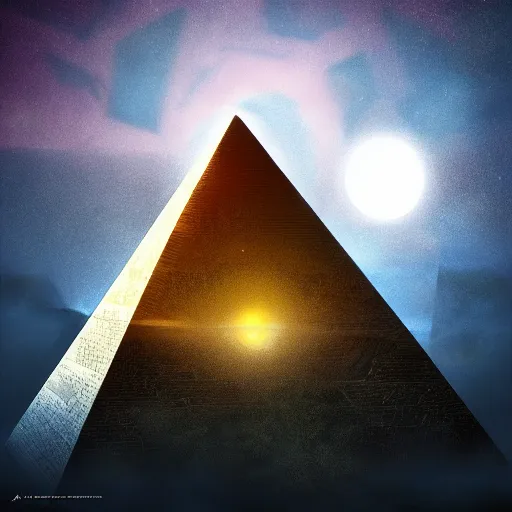 Image similar to the all seeing pyramid!! eyes watching over all of humanity and history and time and space, concept art, digital painting, trending on artstation, illustration, matte painting,