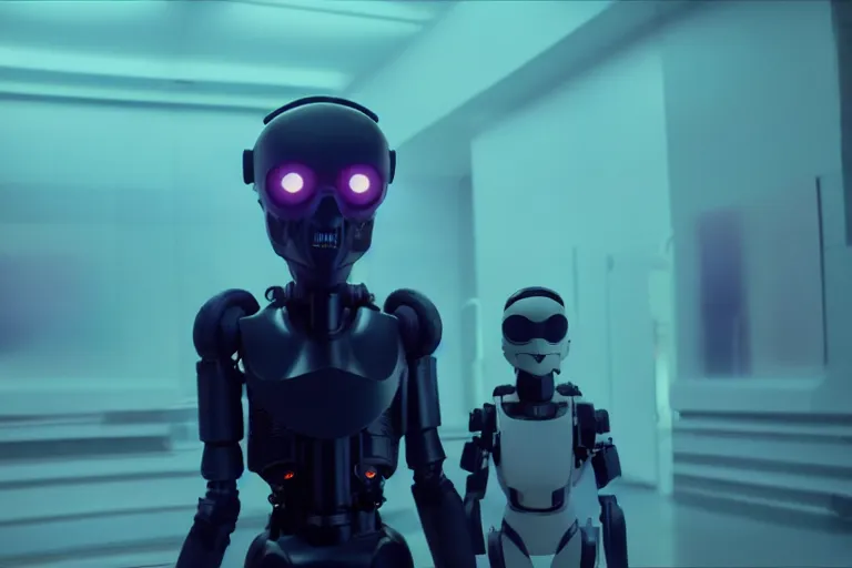 Image similar to vfx film, love death and robots, flat color profile low - key lighting award winning photography arri alexa cinematography, hyper real photorealistic cinematic, atmospheric cool colorgrade