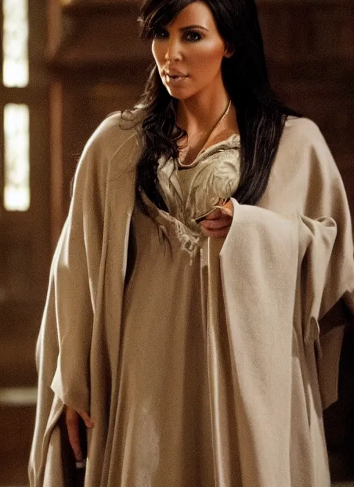 Prompt: film still of kim kardashian as hermone granger in from Harry Potter,