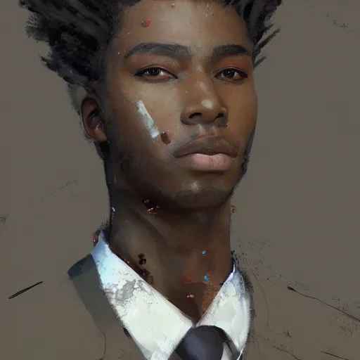 Prompt: portrait of a man by greg rutkowski, he is about 2 0 years old, afrojapanese, afro hair, young, very tall and slender, he is wearing a futuristic police gear, highly detailed portrait, digital painting, artstation, concept art, smooth, sharp foccus ilustration, artstation hq