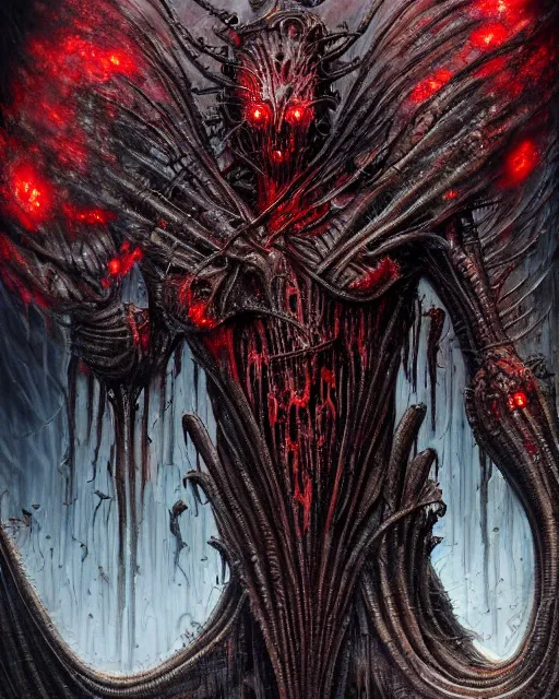 Image similar to charred bloody fleshmetal cyborg daemonhost, by antonio j. manzanedo, giger, alex grey, android jones, wayne barlowe, philippe druillet, raymond swanland, cyril rolando, josephine wall, harumi hironaka, trending on artstation