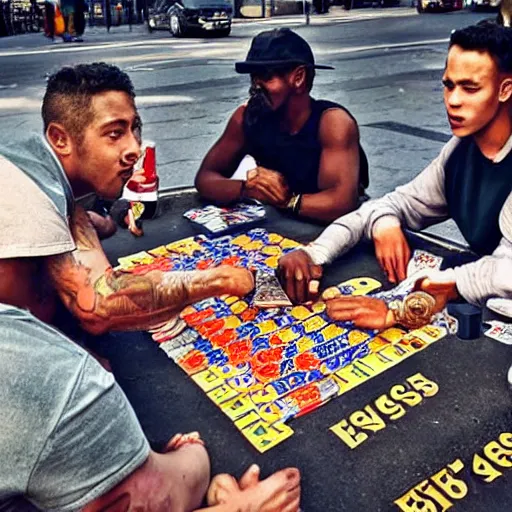 Prompt: with my homies playin street gambling, extremely human detailed, brutal human detailed!!!, hdr human detailed, 4 k human detailed!!!, photo hyper realistic, the best photograph of august, pinterest render, vogue render