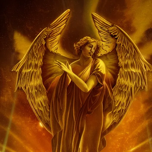 Prompt: angels descending through the golden rays of apocalypse