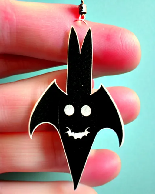 Image similar to spooky cartoon bat, 2 d lasercut earrings,