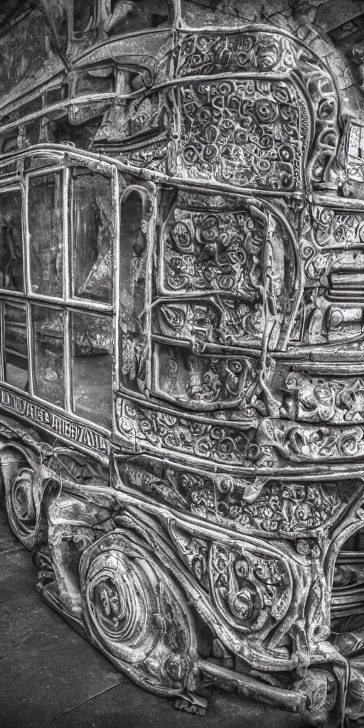 Image similar to detailed photo of ancient bus, photorealism, intricate detail, museum diffuse lighting, 3 0 mm camera