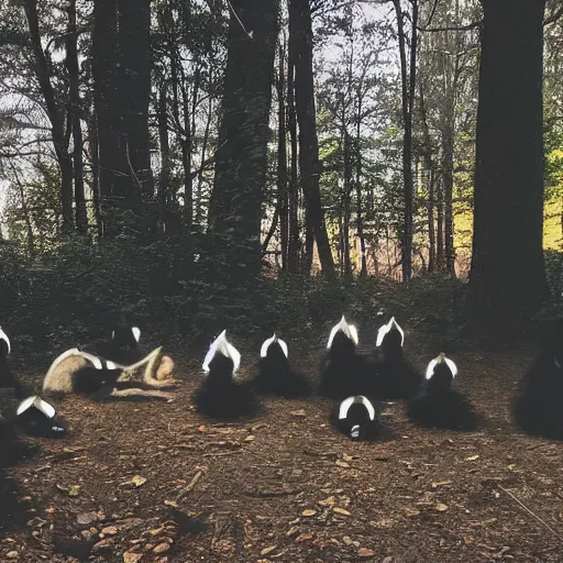 Image similar to photo of skunk birthday party in the woods at night