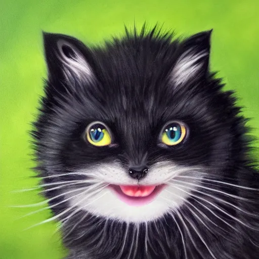 Prompt: hybrid animal black kitten mixed with toothless dragon cute fluffy creature, detailed painting 4 k