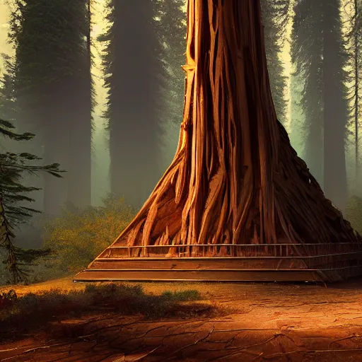 Image similar to pyramid in a redwood forest, sunlit, octane render, matte, greg rutkowski, highly detailed, hdr