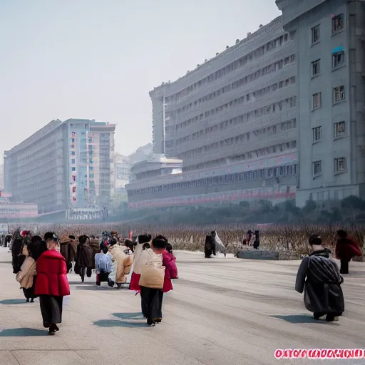 Image similar to daily life in North Korea, award winning photography, full shot, outdoor, natural light, high details, 4 k