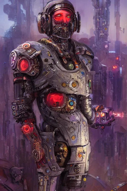 Image similar to a cyberpunk half length portrait of cyborg roman emperor, by paul lehr, jesper ejsing