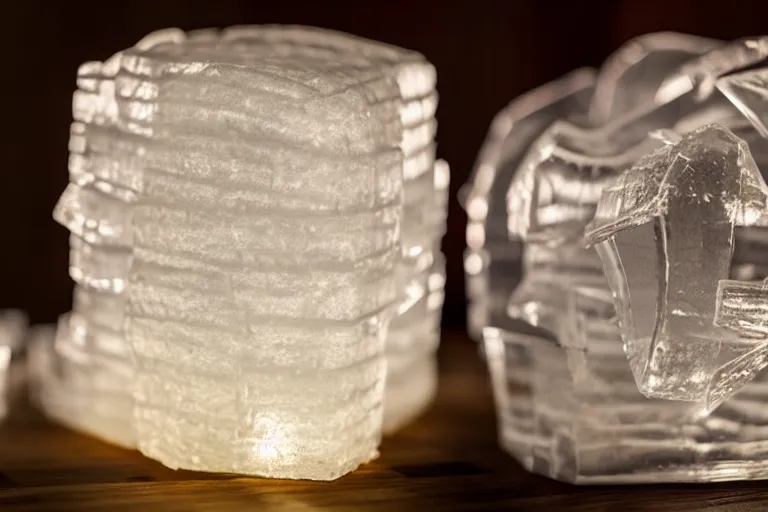 Image similar to a clear ice sculpture of a burger made entirely of ice, 4 k