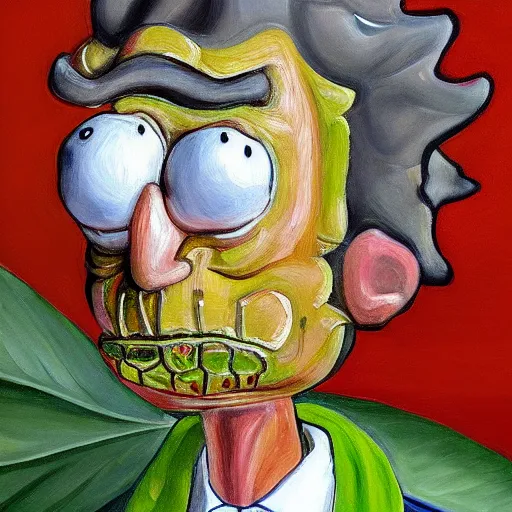 Prompt: high quality high detail painting by lucian freud, hd, portrait of rick and morty