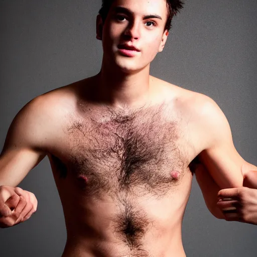 Image similar to high-resolution photograph of a lad showing off his hairy armpits