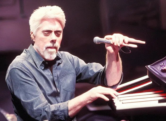 Prompt: michael mcdonald playing keyboard, movie still, from the new gremlins movie, 8 k, realistic