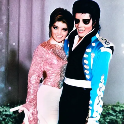 Prompt: Elvis Presley and Michael Jackson as Anna and Elsa
