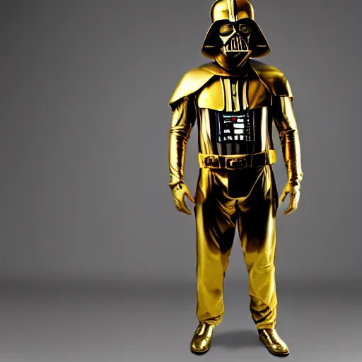 Image similar to A still of a golden Darth Vader suit, studio image,