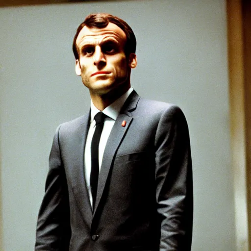 Image similar to gorilla face of Emmanuel Macron in American Psycho (1999)