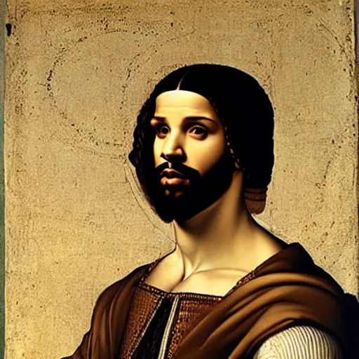 Prompt: a portrait of drake by leonardo da vinci