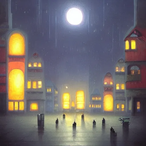 Prompt: a mysterious city at night by Shaun Tan