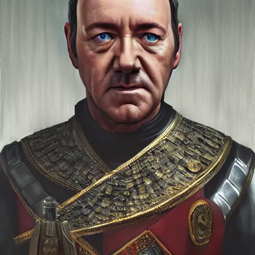 Image similar to Illustration of Kevin Spacey as a Roman Emperor, dark atmosphere, angry look, gta 5 cover style, highly detailed, digital painting, Trending on artstation , HD quality, by Glenn Rane and Samwise Didier, dramatic light, octane