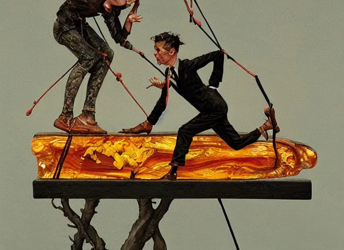 Image similar to tightrope walker painting carved in amber by chiara bautista and norman rockwell and greg rutkowski weta studio