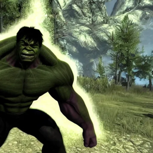 Image similar to the incredible hulk in skyrim