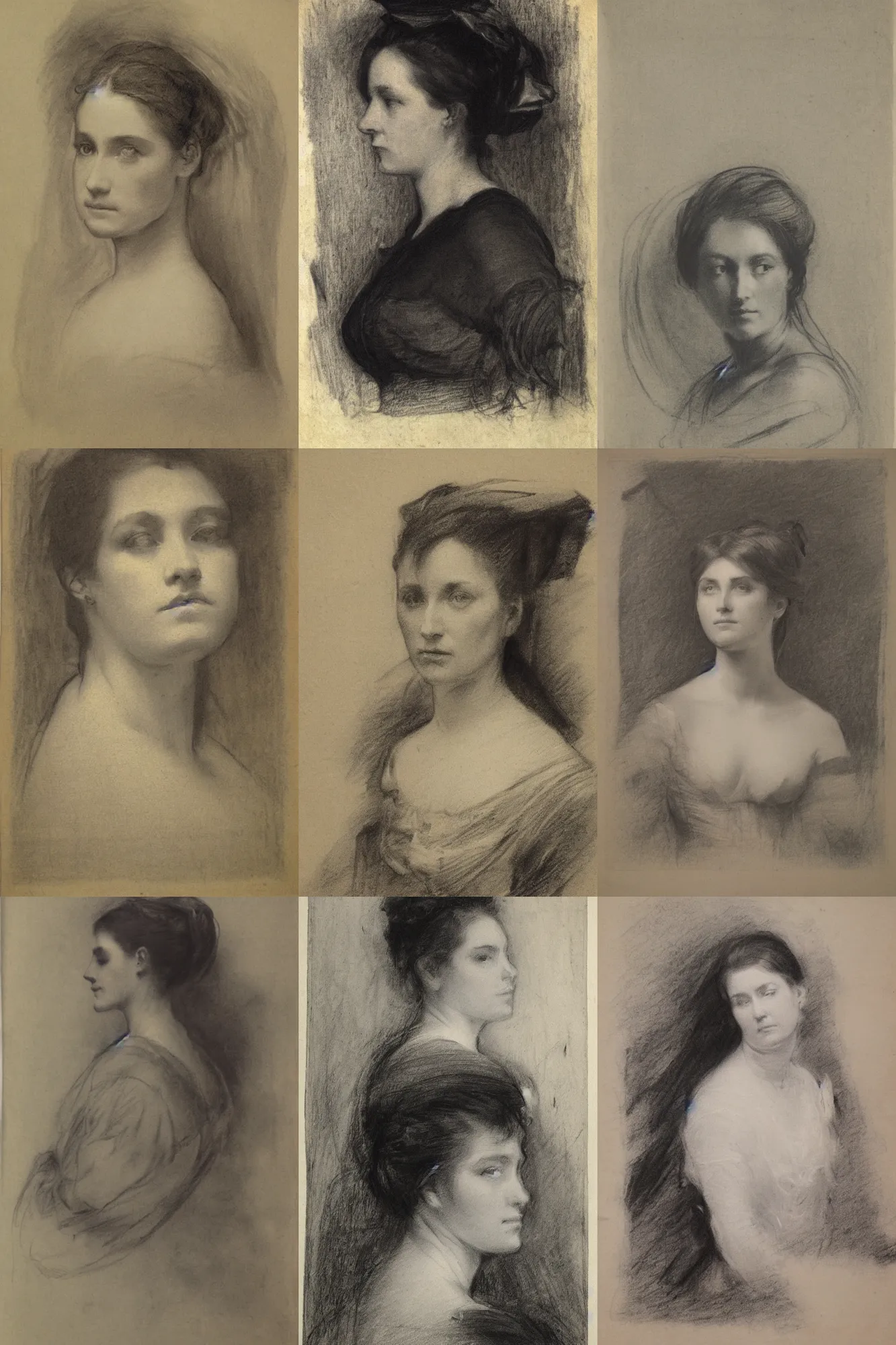 Prompt: a beautiful clean charcoal drawing portrait on newsprint of a victorian woman in 1 8 8 0, very detailed by john singer sargent and jean auguste dominique ingres, peter paul rubens