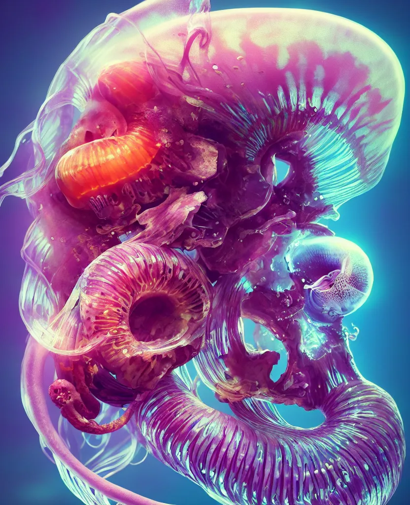 Image similar to goddess close-up portrait animal skull. jellyfish phoenix head, nautilus, orchid, skull, betta fish, bioluminiscent creatures, intricate artwork by Tooth Wu and wlop and beeple. octane render, trending on artstation, greg rutkowski very coherent symmetrical artwork. cinematic, hyper realism, high detail, octane render, 8k