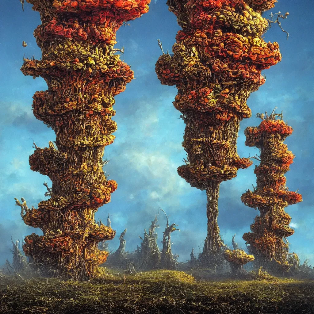 Image similar to a single! colorful! fungus tower clear empty sky, a high contrast!! ultradetailed photorealistic painting by les edwards, hard lighting, masterpiece