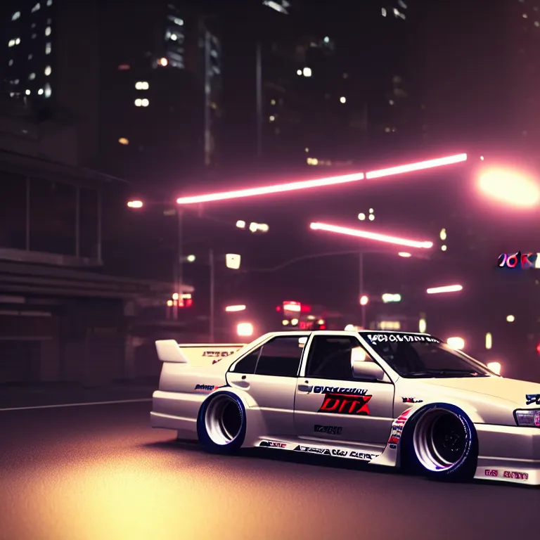 Prompt: Toyota JZX90 Drift, detailed-wheels, Shibuya prefecture, cinematic lighting, photorealistic, night photography, octane render