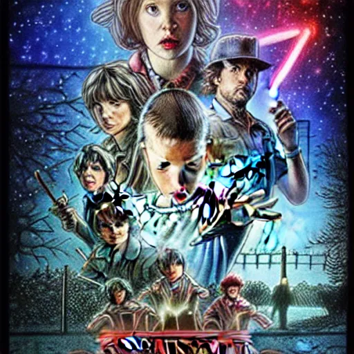 Image similar to stranger things poster, alan lee