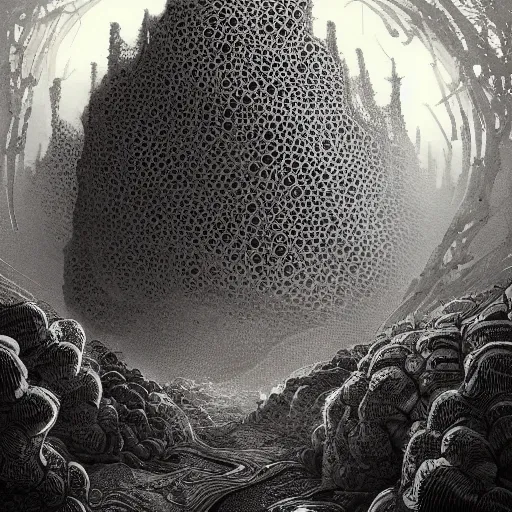 Image similar to trypophobia, digital, artstation, detailed intricate ink illustration, heavenly atmosphere, digital art, overdetailed art, concept art, complementing colors, trending on artstation, cgstudio, the most beautiful image ever created, dramatic, subtle, details, award winning artwork, beautiful scenery