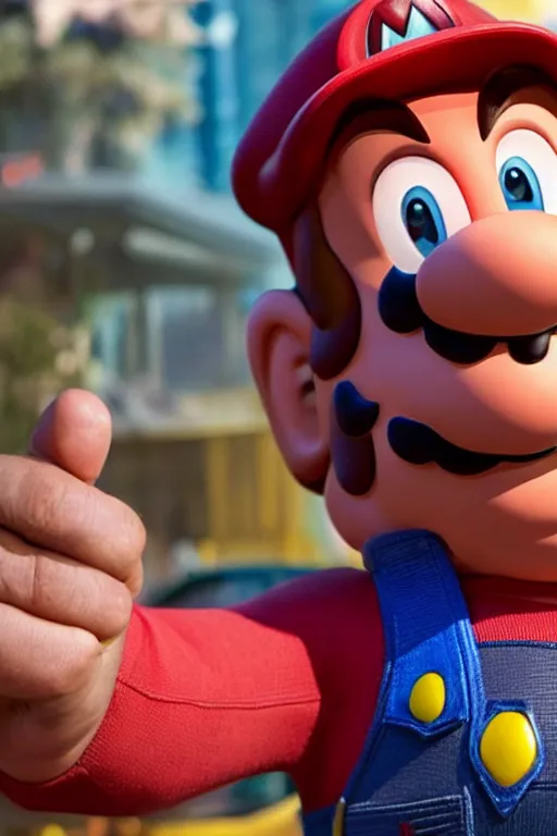 Image similar to a movie still of chris pratt as mario, highly detailed, studio lighting