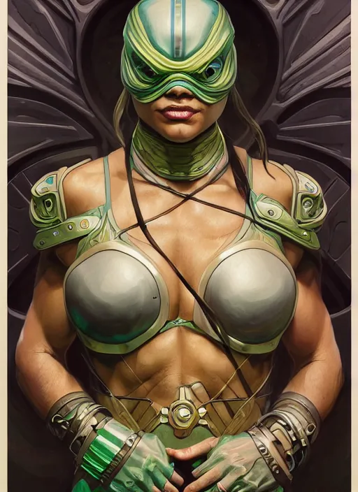 Image similar to portrait of streampunk!! ninja turtle, muscular, intricate, elegant, highly detailed, digital painting, artstation, concept art, smooth, sharp focus, illustration, art by artgerm and greg rutkowski and alphonse mucha