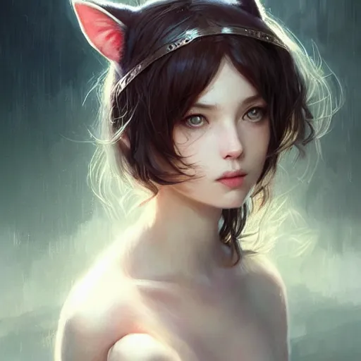 Prompt: girl with small cat ears, fine art, awesome fantasy book cover on pinterest, award winning, dark fantasy landscape, fantasy magic, intricate, elegant, sharp focus, cinematic lighting, highly detailed, digital painting, concept art, art by wlop and artgerm and greg rutkowski, masterpiece, trending on artstation, 8 k