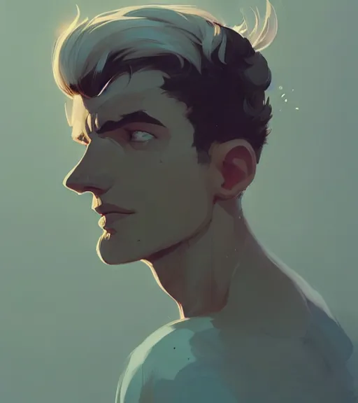 Image similar to portrait of a young man, raised on the island, white hair, face tatooes by atey ghailan, by greg rutkowski, by greg tocchini, by james gilleard, by joe fenton, by kaethe butcher, dynamic lighting, gradient light blue, brown, blonde cream and white color scheme, grunge aesthetic