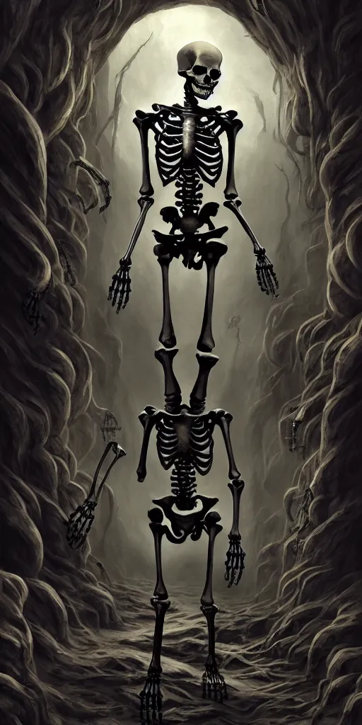 Image similar to a human skeleton slowly transforming into books, in the style of a matte oil painting and d & d art, eldritch, pages, award - winning, extremely detailed, sharp focus, 4 k