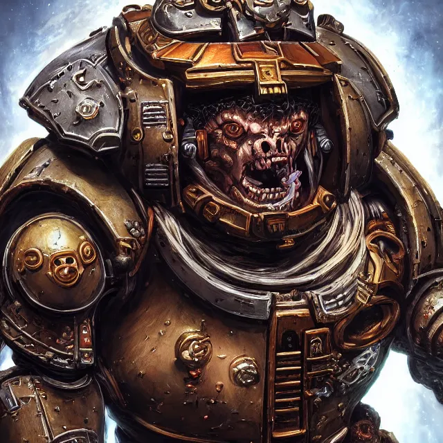 Image similar to a portrait of a space marine from warhammer 4 0 k, an ultrafine hyperdetailed illustration by kim jung gi, irakli nadar, intricate linework, bright colors, octopath traveler, final fantasy, unreal engine 5 highly rendered, global illumination, radiant light, detailed and intricate environment