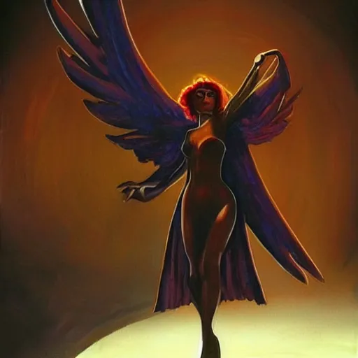 Image similar to painting in style of michael whelan, the super hot, dark angel of coffee