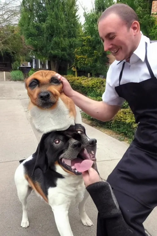 Image similar to a waiter who has a dog's head