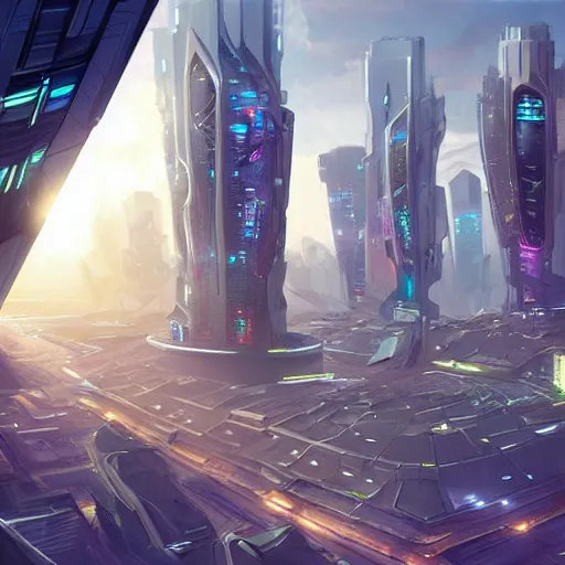 Image similar to a wide shot of a futuristic city, digital artwork, trending on Artstation