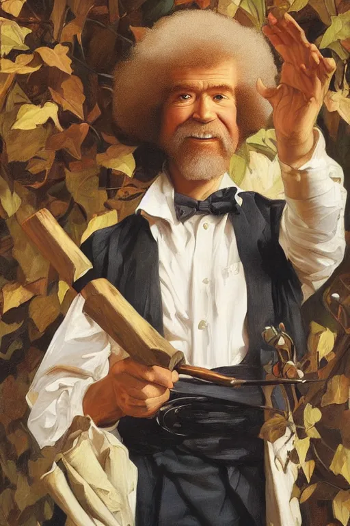 Image similar to bob ross artwork by j c leyendecker