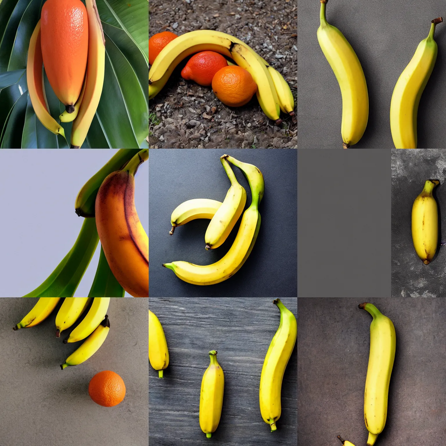 Prompt: half bannana, half orange