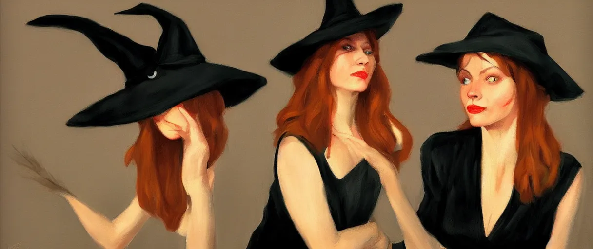 Image similar to a realistic flirty witch portrait, by edward hopper, new artstation artist,