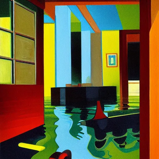 Prompt: painting of a flooded house interior, by cubo-futurism