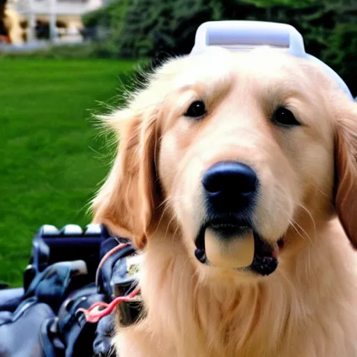 Prompt: a golden retriever who's a ghostbuster