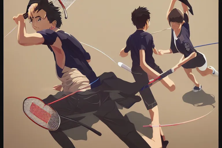 Image similar to badminton, expert high detail concept art character design, perfect proportions defined faces, vivid colors, photorealistic shaded lighting poster ilya kuvshinov, katsuhiro, makoto shinkai, wlop, loish and clamp style, trending on art station, best selling artist