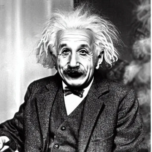 Image similar to einstein getting high, sticking his tongue out and doing sign of the horns