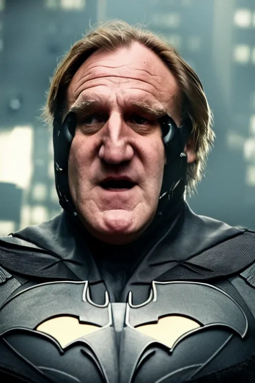 Image similar to [a still of Gerard Depardieu in the movie Batman (2022), Nostromo, 4k, HD, high quality]