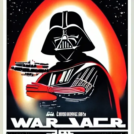 Image similar to Darth Vader in Soviet space propaganda poster